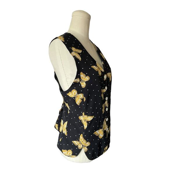 Vintage 90s Norton McNaughton Petite Size 12 Black Yellow Butterfly Vest Button - Picture 2 of 6